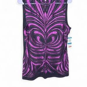 INC International Concepts Sleeveless Embroidered Mesh Top XL Purple Paradise